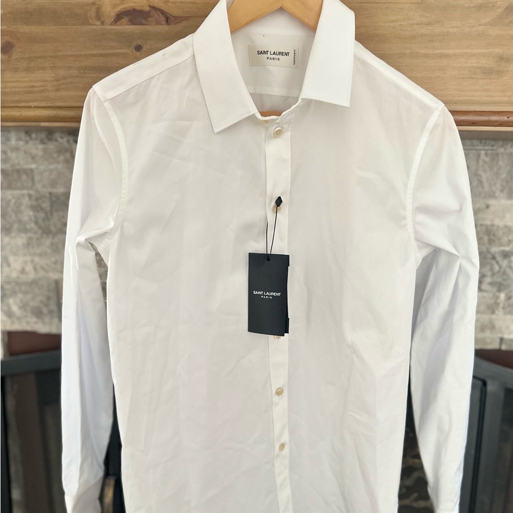 New Saint Laurent white Shirt Button Front Long Sleeve Women Size F40 Uniform